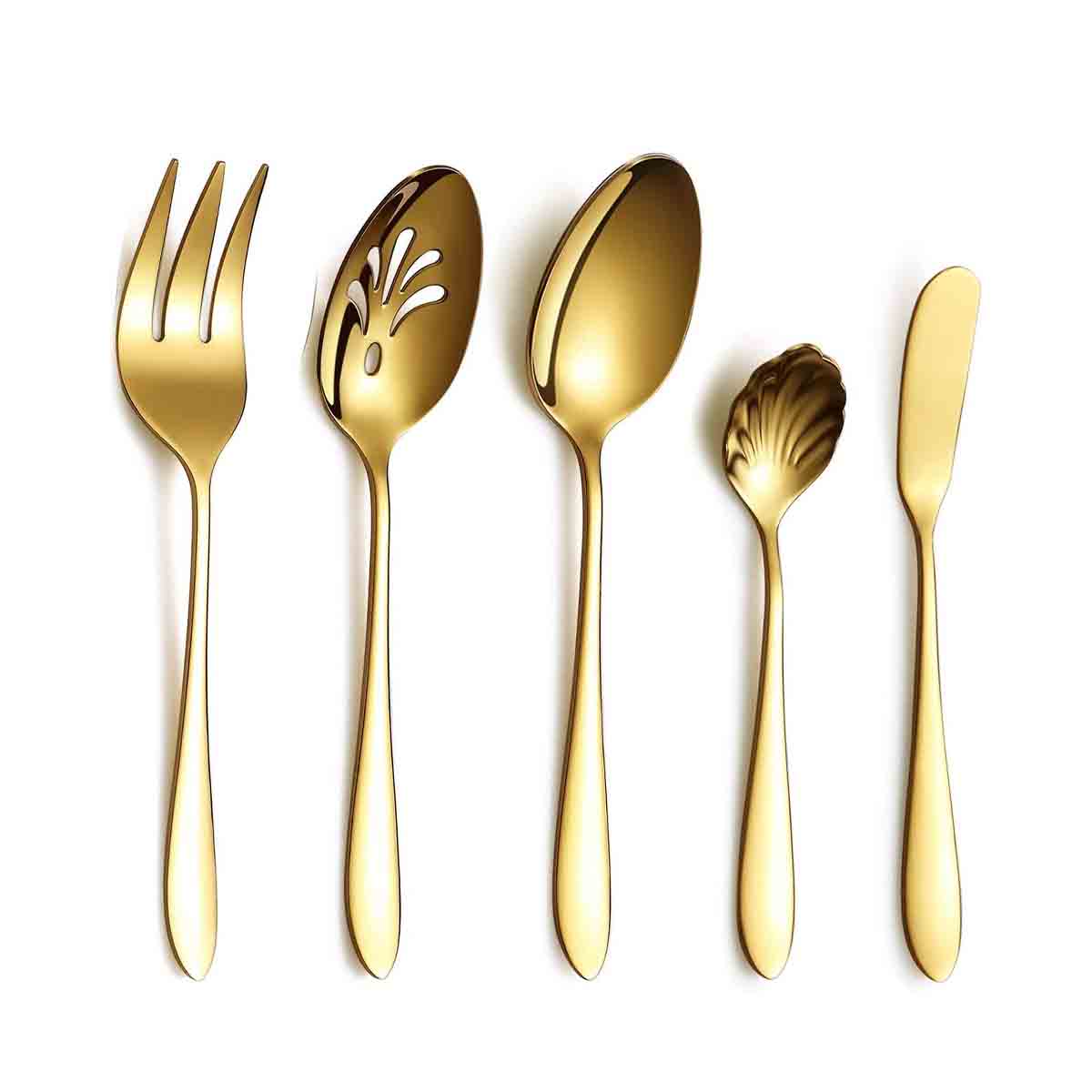 HOMQUEN Goldbesteck-Servierset, Besteckset aus Edelstahl, Titangold-Besteckset - fĂĽr 6 Personen, 30 StĂĽck Esszimmer Besteck