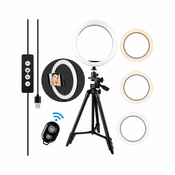 Amzdeal 6 '' Ringleuchte mit Stativ 3 Farben 10% -100% Einstellbare Helligkeit, 360°Umdrehung