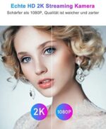 2K Webcam mit Mikrofon für PC,Ringlicht Webcam USB mit Abdeckung und Stativ – Bild 2
