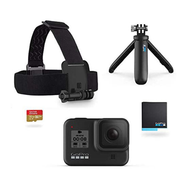 GoPro HERO8 Black Bundle - inklusive Shorty Stativ, Speicherkarte, KopfbĂĽgel und Akku (Holiday Kit)