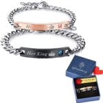 Gkmamrg Pärchen Armbänder King Queen Damen Herren, Partnerarmbänder Edelstahl Panzerarmband mit Gravur His Queen und Her King Rosegold schwarz Silber