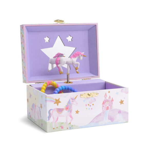 Jewelkeeper - Musikalische Schmuckschatulle mit Sich drehendem Einhorn, glitzerndem Regenbogen und Sternendesign mit ausziehbarer Schublade