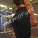 Memoryee Damen Honeycomb Leggings Geraffte Hintern Heben hohe Taille Yogahosen schick mit Sport Bauchkontrolle Kontrolle Gym – Bild 3
