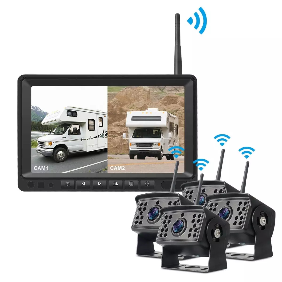 smart-cam-rueck-1.webp Kabellose Digital Rückfahrkamera, Einparkhilfe mit 7" LCD-Monitor Wasserdicht IP68, 28IR LEDs Nachtsicht – Bild 1