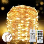 [220 LED] Lichterkette, 25M 8 Modi lichterkette aussen strom lichterketten wasserdicht ausen/innen Kupfer Lichterketten mit Remote-Timer zum Schlafzimmer, balkon möbel, Party, Weihnachten (Warmweiss)
