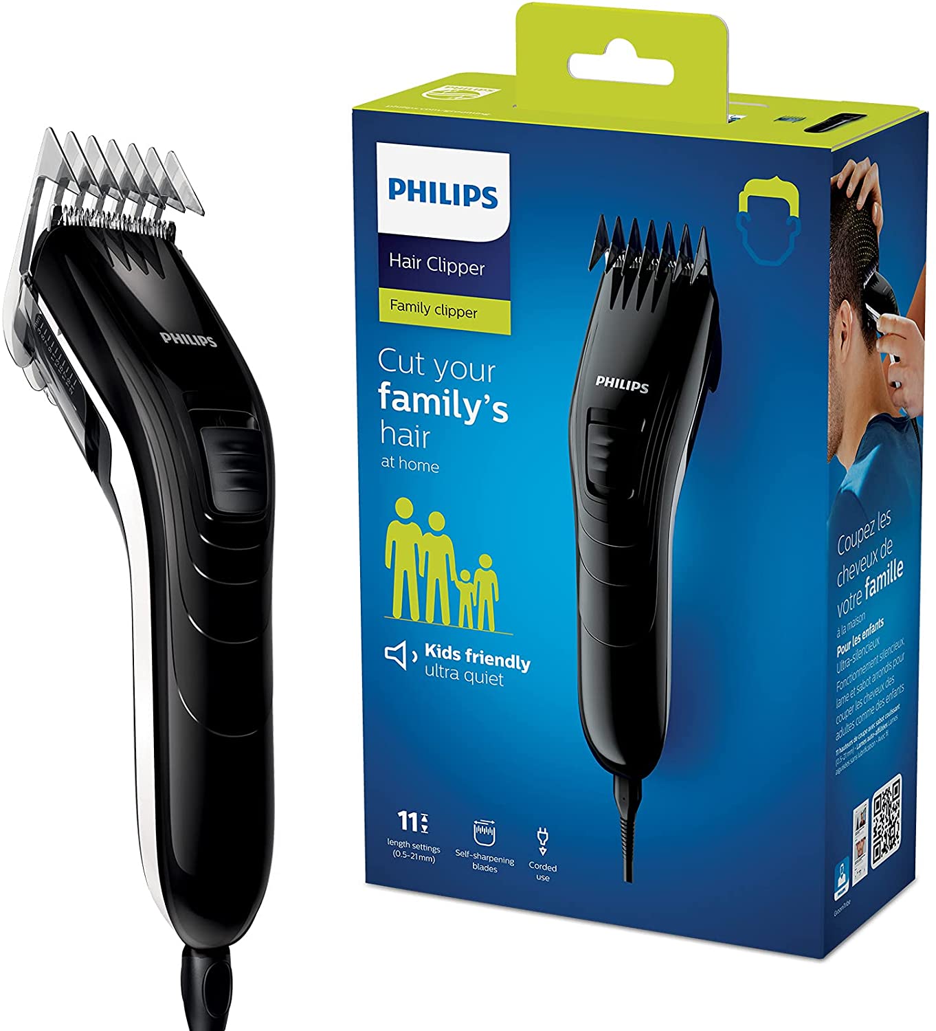 Philips QC5115/15 Haarschneider mit 11 präzisen Längeneinstellungen von 0.5mm bis 21mm, selbstschärfende Stahlklingen, kabelbetrieben Philips QC5115/15 Haarschneider mit 11 präzisen Längeneinstellungen von 0.5mm bis 21mm, selbstschärfende Stahlklingen, kabelbetrieben