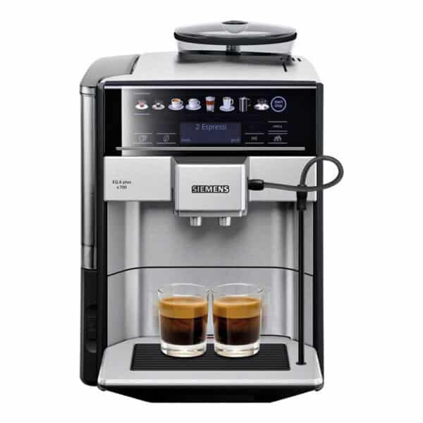 Siemens EQ.6 plus s700 Kaffeevollautomat TE657503DE, automatische Reinigung, Direktwahl, zwei Tassen gleichzeitig, 1.500 Watt, edelstahl
