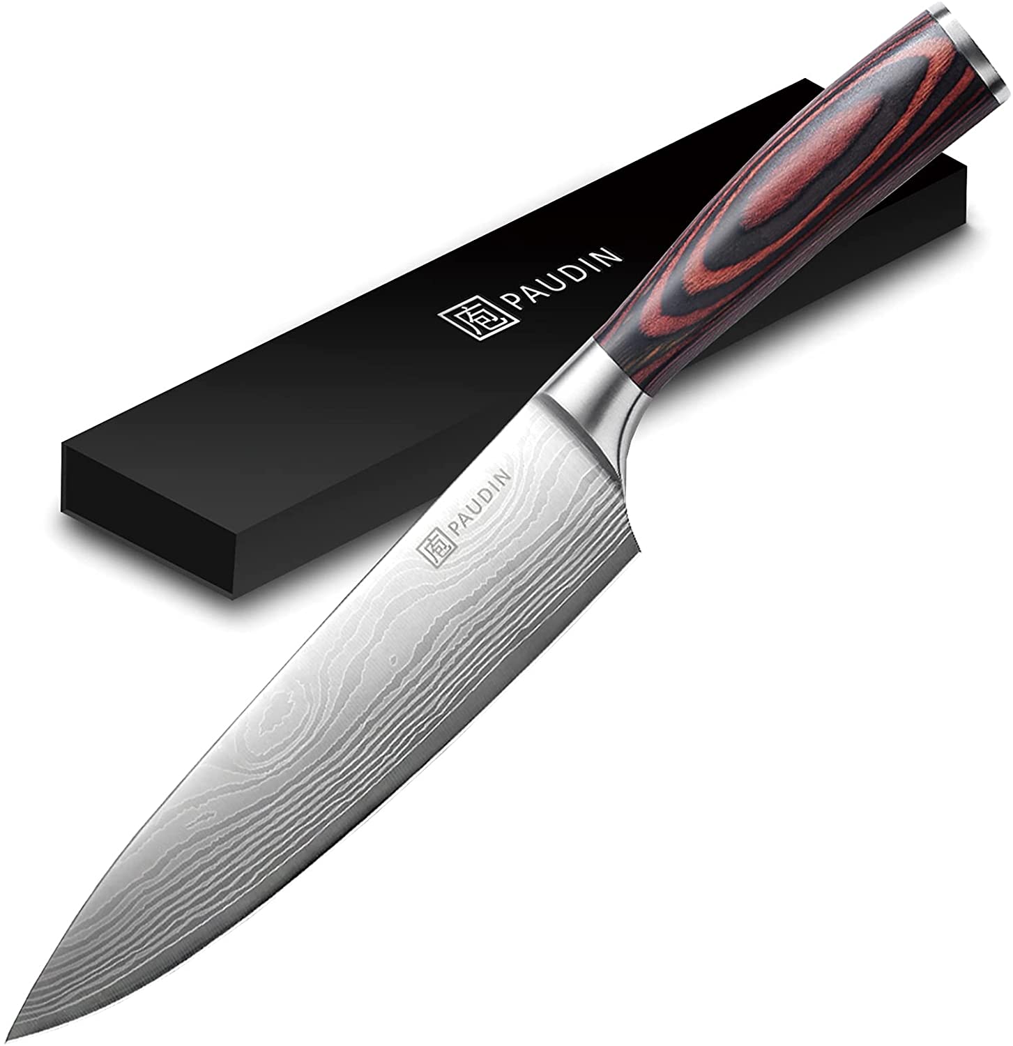 PAUDIN Kochmesser, Klingenlänge 20cm Profi Küchenmesser Messer Chefmesser Allzweckmesser aus hochwertigem Carbon Edelstahl, Extra Scharfe Messerklinge mit ergonomischer Griff PAUDIN Kochmesser, Klingenlänge 20cm Profi Küchenmesser Messer Chefmesser Allzweckmesser aus hochwertigem Carbon Edelstahl, Extra Scharfe Messerklinge mit ergonomischer Griff