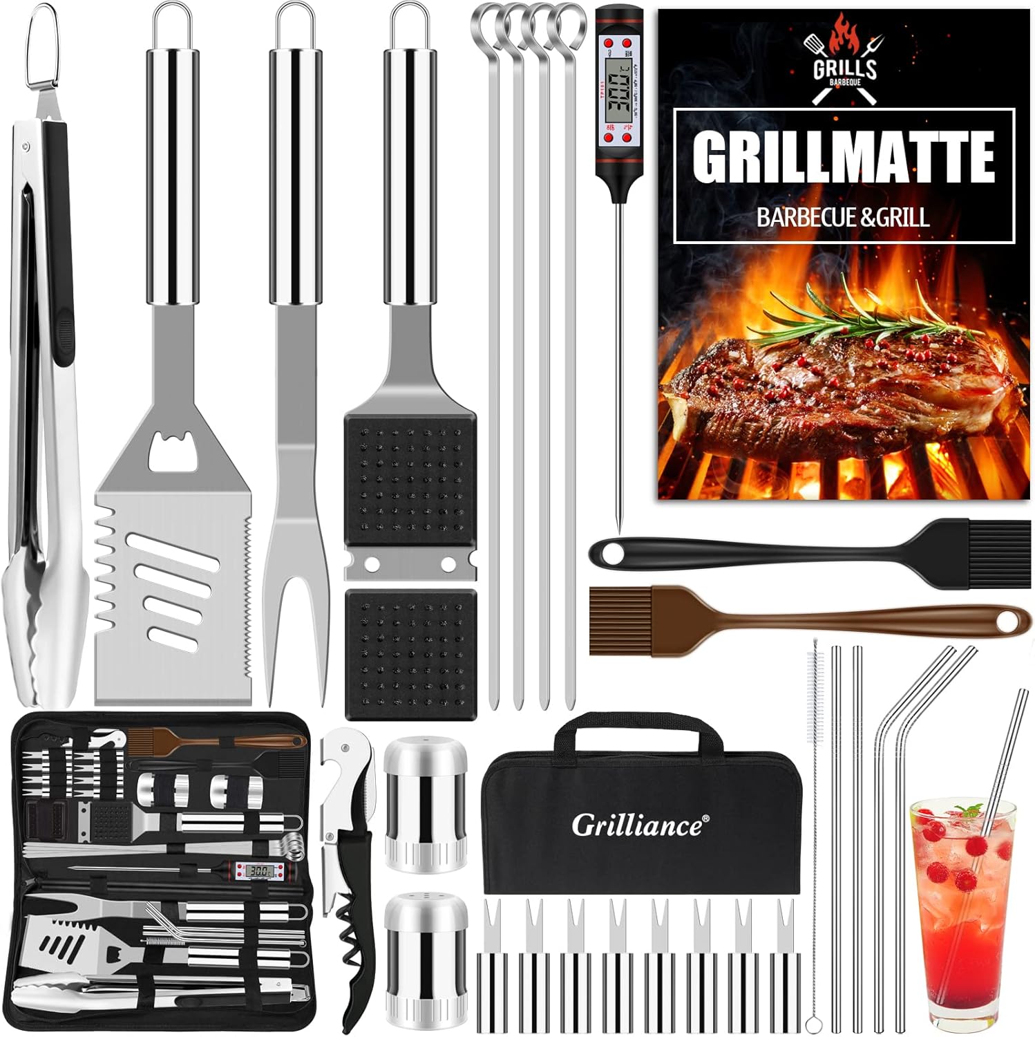 81122riiBiL._AC_SL1500_ BBQ Grillbesteck Set – 30-teiliges Edelstahl Grillzubehör im Koffer – Bild 1