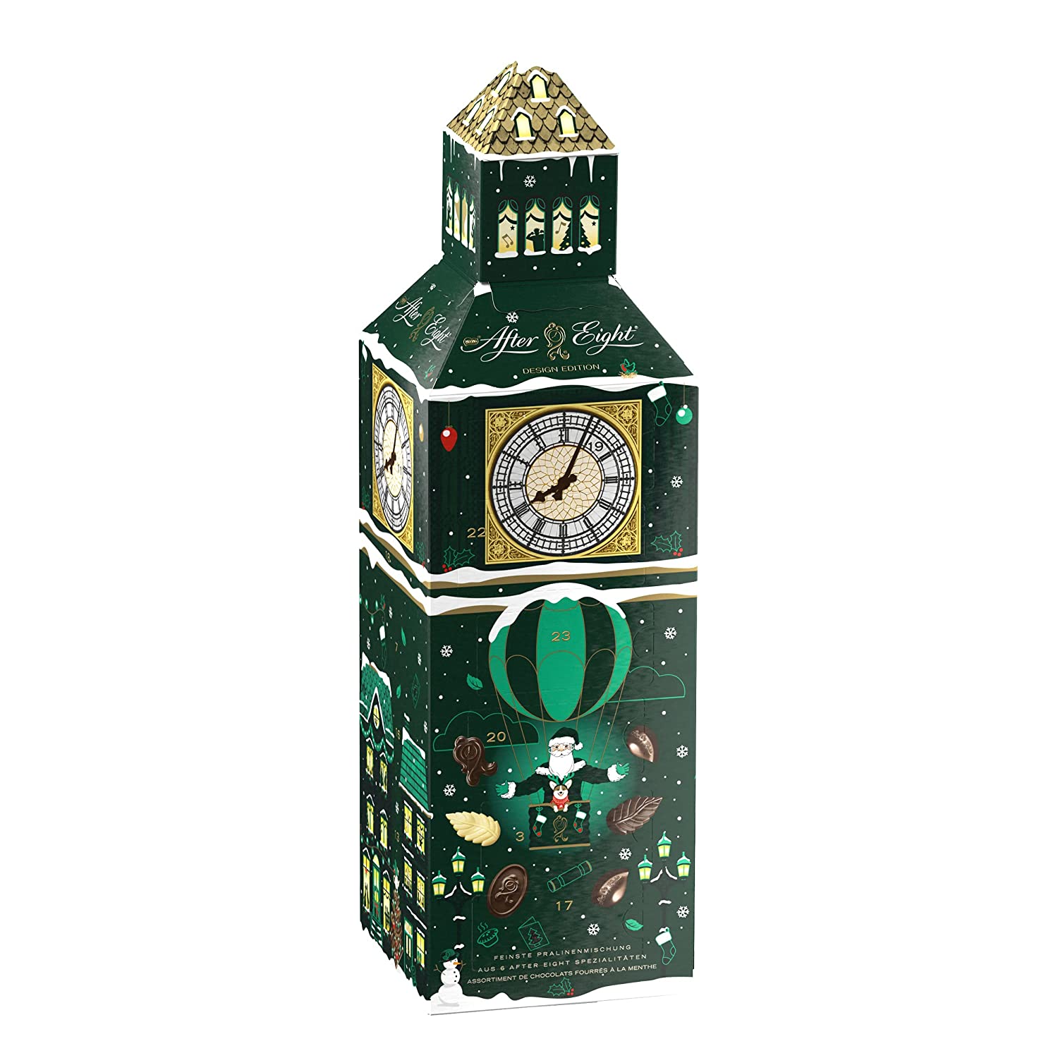 NESTLÉ AFTER EIGHT 3D-Adventskalender mit Pralinen mit dunkler sowie weisser Schokolade Minzcremefüllung, Weihnachtskalender im Big Ben Design, 1er Pack (1 x 185g) NESTLÉ AFTER EIGHT 3D-Adventskalender mit Pralinen mit dunkler sowie weisser Schokolade Minzcremefüllung, Weihnachtskalender im Big Ben Design, 1er Pack (1 x 185g)