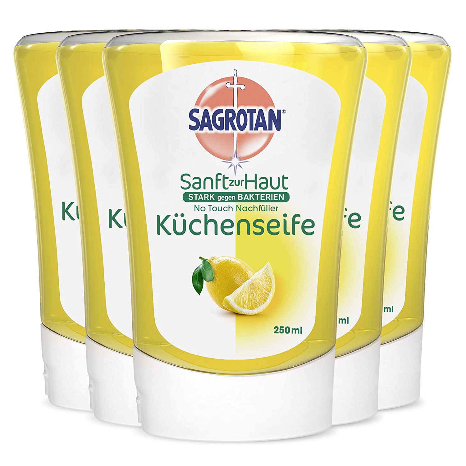 Sagrotan No-Touch Nachfüller Küchenseife Citrus – Für den automatischen Seifenspender – 5 x 250 ml Handseife im praktischen Vorteilspack Sagrotan No-Touch Nachfüller Küchenseife Citrus – Für den automatischen Seifenspender – 5 x 250 ml Handseife im praktischen Vorteilspack
