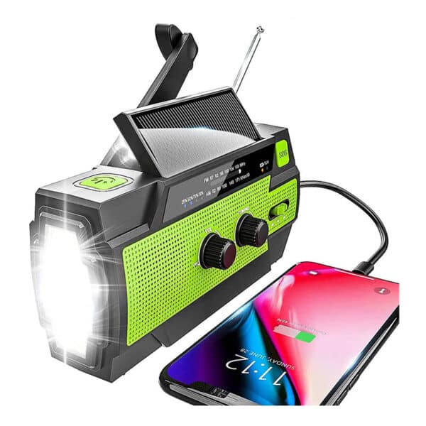 YIKANWEN Solar Radio,AM/FM Kurbelradio Tragbar USB Notfallradio mit 4000mAh Wiederaufladbare Batterie, Led Taschenlampe, SOS Alarm und Handkurbel Dynamo für Camping, Reisen