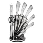 Velaze Küchenmesser Set, Messerblock mit Messer Set, Messerset 8-teilig, inkl. Kochmesser Fleischmesser Brotmesser Küchenschere & Wetzstahl, Ergonomischer Griff, Extra Scharf & Rostfrei