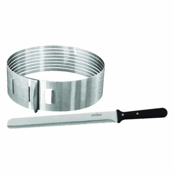 Zenker 7704 Tortenboden-Schneidhilfe-Set, mit Konditor- bzw. Glasurmesser Patisserie,Profi-TortenmesserzumSchneidenfürSchicht-Torten,Torten-ZubehörausEdelstahl,Menge1Stück,Farbesilber