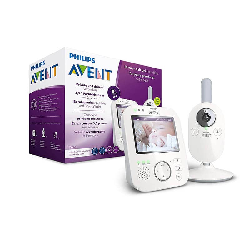 Philips Avent Babyphone mit Kamera SCD843/26 - 3,5 Zoll Farbdisplay, Tag und Nachtsicht, Scroll- und Zoomfunktion, 10h Betriebszeit, hohe Reichweite, Eco-Mode, Mit FHSS-Technologie Philips Avent Babyphone mit Kamera SCD843/26 - 3,5 Zoll Farbdisplay, Tag und Nachtsicht, Scroll- und Zoomfunktion, 10h Betriebszeit, hohe Reichweite, Eco-Mode, Mit FHSS-Technologie