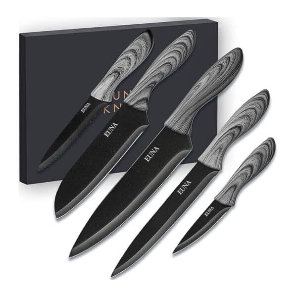 EUNA 5 PCS Küchenmessersets Professionelle scharfe Kochmessersets mit Bezug und Geschenkbox Langlebiges Kochset Set aus Küchenmessern aus Kohlenstoffstahl