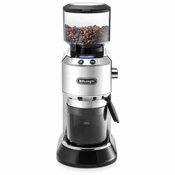 De'Longhi Dedica KG 521.M Elektrische Kaffeemühle, 2,1" LCD Display mit Aroma Funktion, Vollmetallgehäuse, Edelstahl Kegelmahlwerk, einstellbare Mahlgradeinstellung