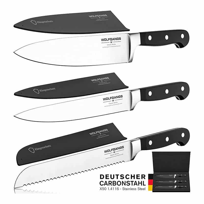 WOLFGANGS Kochmesser Set 3tlg. – Chefmesser, Schneidemesser & Brotmesser –scharfes Küchenmesser &-sets mit rostfreier Edelstahlklinge – Premium Küchenmesser scharf WOLFGANGS Kochmesser Set 3tlg. – Chefmesser, Schneidemesser & Brotmesser –scharfes Küchenmesser &-sets mit rostfreier Edelstahlklinge – Premium Küchenmesser scharf