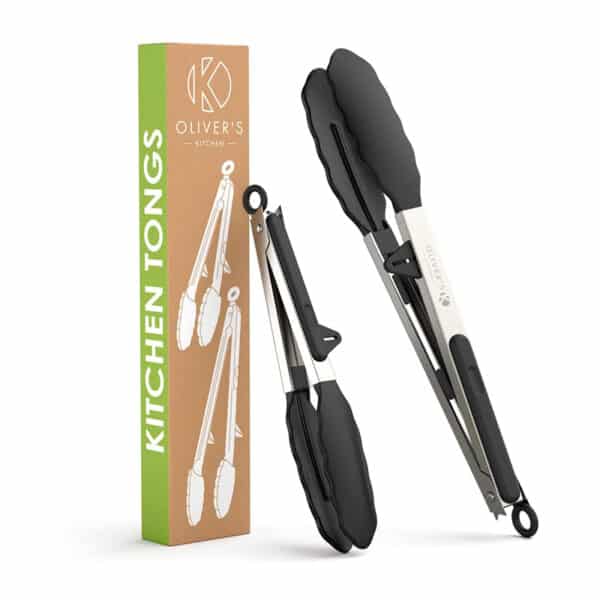 Oliver's Kitchen Zange Lebensmittelsichere Silikon Kochzange - Verriegelungsclip für einfache -Aufbewahrung Ideal zum Kochen von BBQ - Einfach zu verwendenden und griffige Servierzange Stilvolles