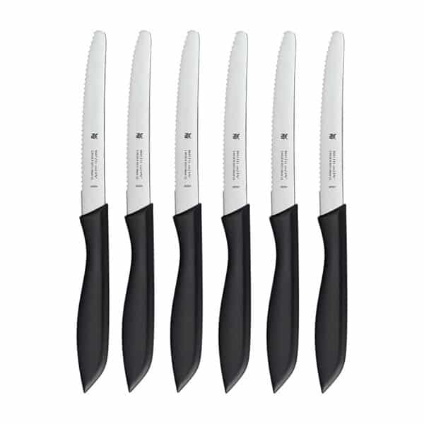 WMF Classic Line Frühstücksmesser Set 6-teilig, 23 cm, Brötchenmesser Wellenschliff, Brotzeitmesser, Spezialklingenstahl, Kunststoffgriff, schwarz