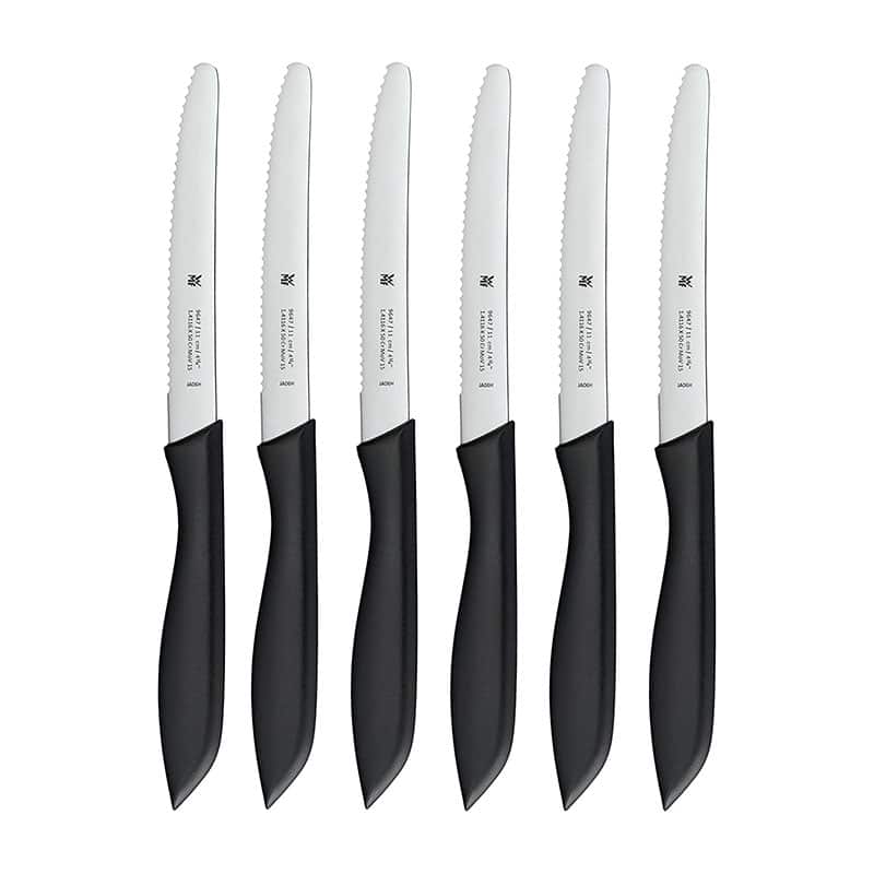 WMF Classic Line Frühstücksmesser Set 6-teilig, 23 cm, Brötchenmesser Wellenschliff, Brotzeitmesser, Spezialklingenstahl, Kunststoffgriff, schwarz WMF Classic Line Frühstücksmesser Set 6-teilig, 23 cm, Brötchenmesser Wellenschliff, Brotzeitmesser, Spezialklingenstahl, Kunststoffgriff, schwarz