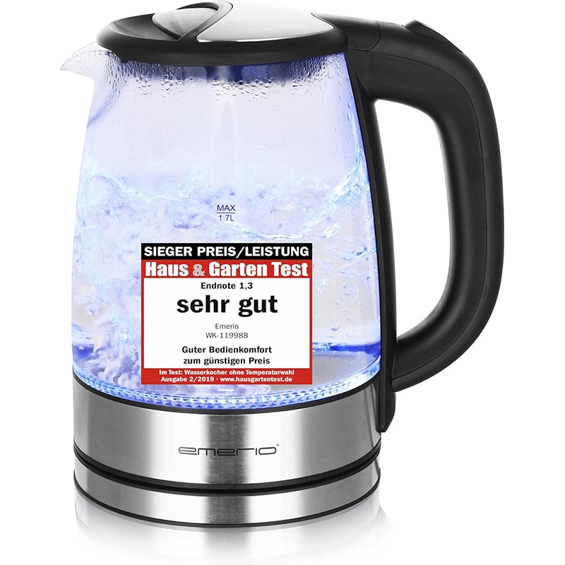 1.7L Emerio Wasserkocher – Glas & Kunststoff, BPA-frei, 1–1,7 L, LED-Beleuchtung, 900–2200 W – Bild 1