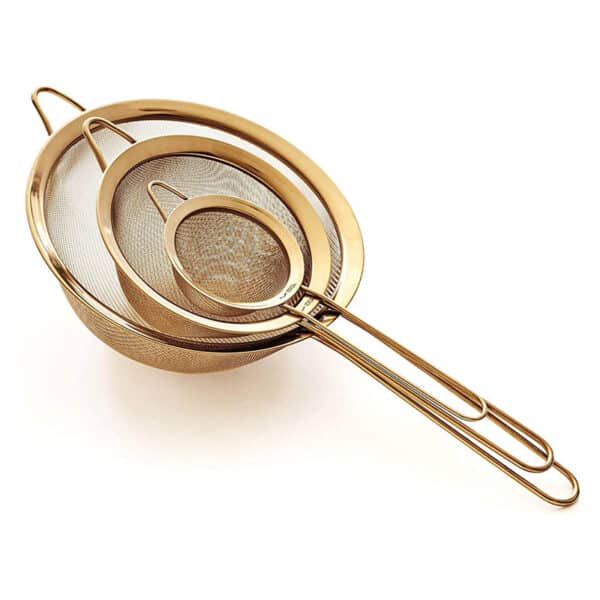 Proto Future Hochwertiges Küchensieb Set, Feinmaschig - 8.5/14/20cm - Premium 304 Edelstahl - Langlebige Siebe in Goldener Farbe, Sieb Set für die Küche