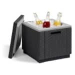 "Allibert by Keter" Beistelltisch Ice Cube, graphit, Kühlbox, Deckel abnehmbar, doppelwandig, Kunststoff, flache Rattanoptik