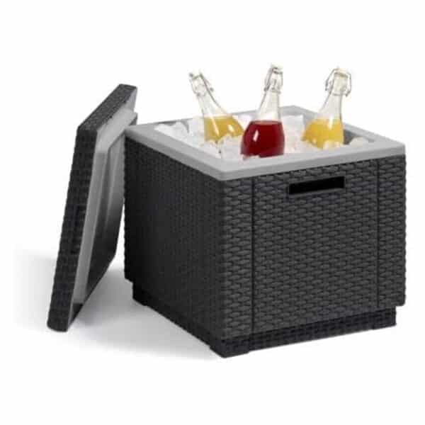 "Allibert by Keter" Beistelltisch Ice Cube, graphit, Kühlbox, Deckel abnehmbar, doppelwandig, Kunststoff, flache Rattanoptik