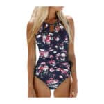 CUPSHE Damen Badeanzug High Neck Bauchweg Blumenmuster Cut Out Einteilige Bademode Swimsuit