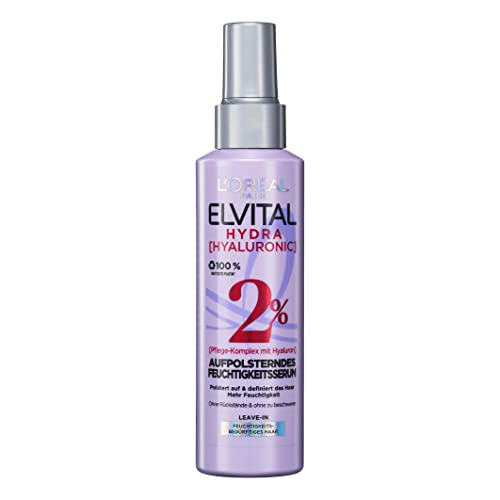 L'Oréal Paris Elvital feuchtigkeitsspendende Spray Kur für glänzendes Haar, Serum mit Hyaluron für einen Feuchtigkeitsboost, Hydra Hyaluronic, 150 ml L'Oréal Paris Elvital feuchtigkeitsspendende Spray Kur für glänzendes Haar, Serum mit Hyaluron für einen Feuchtigkeitsboost, Hydra Hyaluronic, 150 ml
