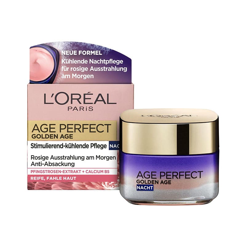 L'Oréal Paris Nachtpflege, Age Perfect Golden Age, Anti Aging Gesichtspflege, Festigung und Glanz, Für reife und fahle Haut, Mit Pfingstrosen Extrakt, 50 ml L'Oréal Paris Nachtpflege, Age Perfect Golden Age, Anti Aging Gesichtspflege, Festigung und Glanz, Für reife und fahle Haut, Mit Pfingstrosen Extrakt, 50 ml