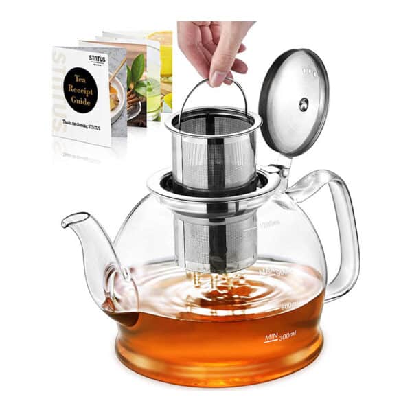 Teekanne mit Siebeinsatz, STNTUS Teekanne Glas, Teekanne mit Sieb, Glas Teekanne mit Teesieb, Tee Kanne, Teebereiter, Glaskanne Hitzebeständig, Teekannen, Borosilikatglas Glaskanne