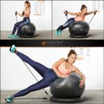 Gymnastikball, Pilates Ball, Sitzball Büro - 55cm / 65cm / 75cm Geburtsball für Schwangerschaft, Balance, Yoga & Fitness. Berstsicher Pezziball Mit Widerstandsbänder, Stabilitätsbasis, Poster & Pumpe – Bild 7