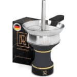 M. ROSENFELD Steinkopf Shisha, edler Shisha Kopf, schwarz, Handarbeit, Shishakopf glasiert für optimale Wärmespeicherung & M. ROSENFELD Shisha Steinkopf Set, massiver Shisha Kopf mit Kaminaufsatz