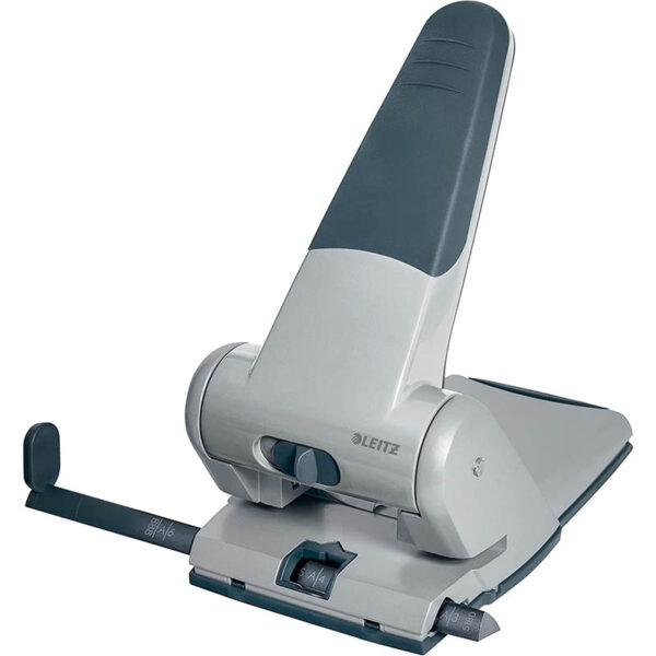 Leitz Extrastarker Registraturlocher aus Metall, Grosser Locher für das Büro, Anschlagschiene mit Formatangaben, Ergonomisches Design
