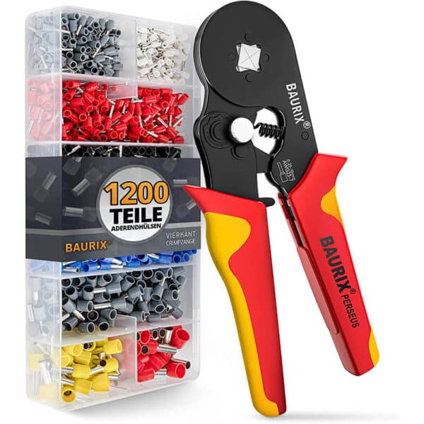 BAURIX® Crimpzange mit Aderendhülsen Set I Aderendhülsenzange selbsteinstellend [Für 0,25-10mm²] I Krimpzange, Crimpzangen, Crimp Zange, Presszange