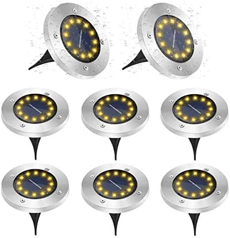 GREPRO Solar Bodenleuchten 8 Stück, 12 LEDS Solarlampen für Aussen, Gartenleuchte Solar IP65 Wasserdicht Warmweiss Led Gartenleuchten Solar für Rasen/Auffahrt/Gehweg/Patio/Garden Solarleuchte