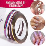 Nail Art Pinsel Set, FANDAMEI 15 Stücke Nagel Pinsel  5 Stücke Dotted Pen, 10 Rolle Streifenband Nägel, Strasssteine Nägel, Ultra Dünn Nagel Pailletten für Nagelkunst Maniküre Set – Bild 6