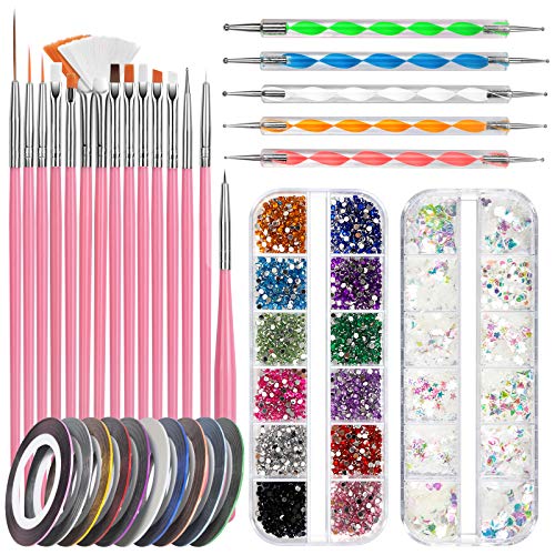 Nail Art Pinsel Set, FANDAMEI 15 Stücke Nagel Pinsel 5 Stücke Dotted Pen, 10 Rolle Streifenband Nägel, Strasssteine Nägel, Ultra Dünn Nagel Pailletten für Nagelkunst Maniküre Set Nail Art Pinsel Set, FANDAMEI 15 Stücke Nagel Pinsel 5 Stücke Dotted Pen, 10 Rolle Streifenband Nägel, Strasssteine Nägel, Ultra Dünn Nagel Pailletten für Nagelkunst Maniküre Set