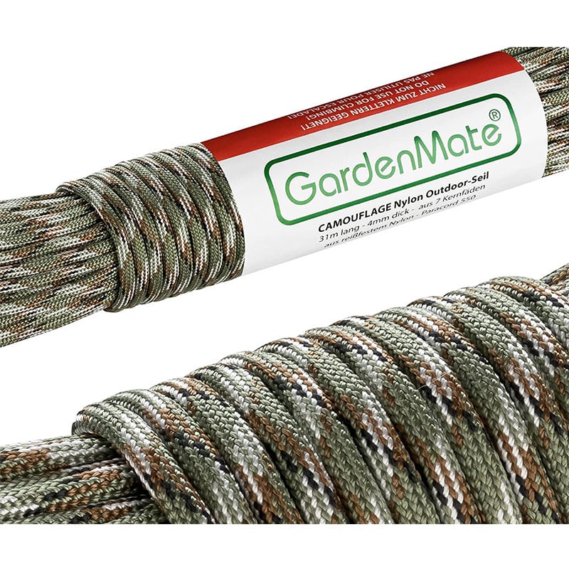 GardenMate Paracord 550 Professionelles Nylon Outdoor Seil 31m lang 4mm dick, Kernmantel Seil aus 7 Kernfäden aus reissfestem Nylon GardenMate Paracord 550 Professionelles Nylon Outdoor Seil 31m lang 4mm dick, Kernmantel Seil aus 7 Kernfäden aus reissfestem Nylon
