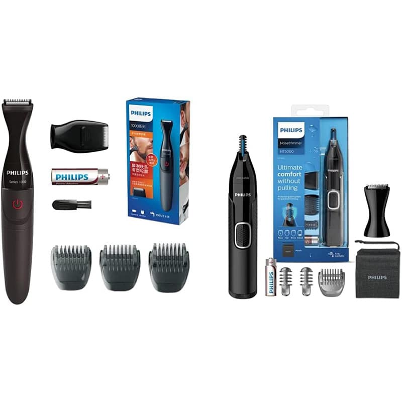 philips2 Philips Multigroom Series 1000 Besonders präziser Bartstyler (MG1100/16) & NT5650/16 Nasen und Ohrenhaartrimmer Series 5000 zum Trimmen von Nasen und Ohrenhaaren und Augenbrauen – Bild 1