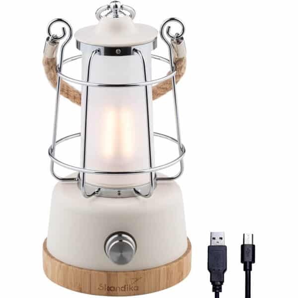 Skandika LED-Lampe Kiruna | Retro Outdoor Campinglampe mit Powerbank, stufenlos dimmbar, kabellos, Akku, aufladbar, USB, warm- und kaltweiss, 75h Leuchtzeit