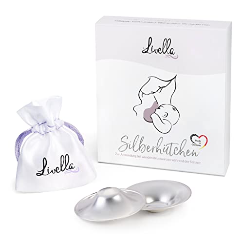 Livella Silberhütchen, Schützt und beruhigt bei wunden und empfindlichen Brustwarzen, Medizinprodukt Made in Germany, Stillhütchen 2 Stück, massives 999 Silber, Frei von Kupfer Nickel Livella Silberhütchen, Schützt und beruhigt bei wunden und empfindlichen Brustwarzen, Medizinprodukt Made in Germany, Stillhütchen 2 Stück, massives 999 Silber, Frei von Kupfer Nickel