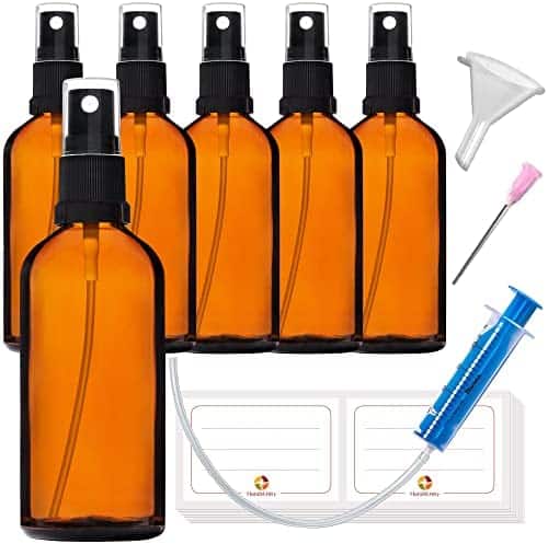 HandsUnity Sprühflasche Glasflasche mit Zerstäuber Bernstein Apothekenflaschen-Set mit schwarzer Zerstäuber Glassprühflasche aus Braunglas mit 17 Stk Zubehörteilen