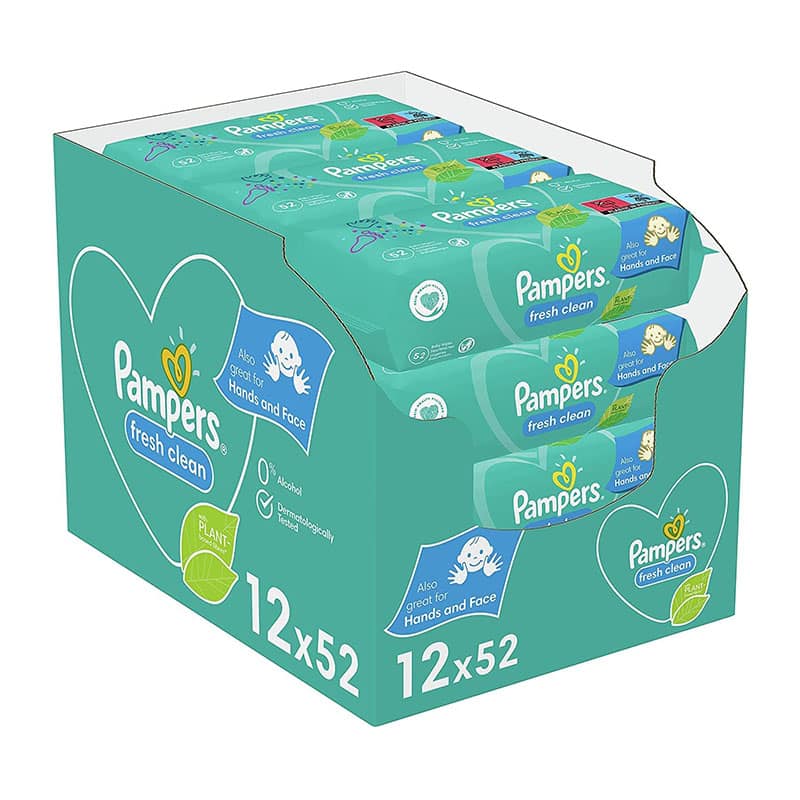 Pampers Fresh Clean Baby Feuchttücher, milder Duft, auch für Hände und Gesicht geeignet, (12 x 52), 624 Tücher