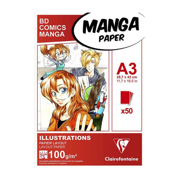 Clairefontaine Layoutblock (für Manga Comics, ideal für Illustrationen und Multitechniken, 50 Blatt,100 g, geeignet für Filzmarker mit Alkohol) weiss