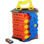 Hot Wheels - Rollout Raceway Trackset, lässt sich zu einer fünfspurigen Rennstrecke ausrollen, Aufbewahrungsbehälter, Spielzeug Autorennbahn für Kinder ab 4 Jahren