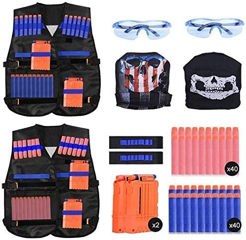 51ZEnWpeSL._AC_.jpg EXTSUD 2er Taktische Weste Jacke Set für Kinder,Taktische Jacke Set für Nerf Guns N-Strike Elite,Kids Tactical Vest für Nerf Zubehör Set mit 80 Darts Nachfüllpack für Nerf Guns N-Strike Elite-Serie – Bild 1