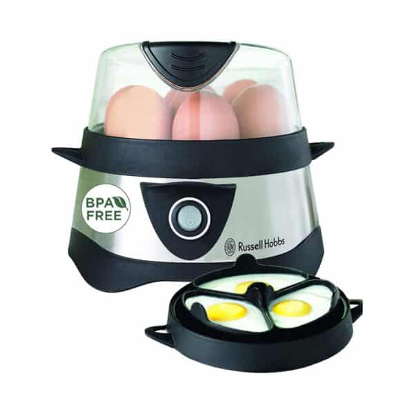 Russell Hobbs Eierkocher [Testsieger, 1-7 gekochte od. 3 gedämpfte Eier auf den Punkt genau] Edelstahl (inkl. Dampfgarer Einsatz, automatische Abschaltung, Signalton, BPA-frei, Messbecher) 14048-56